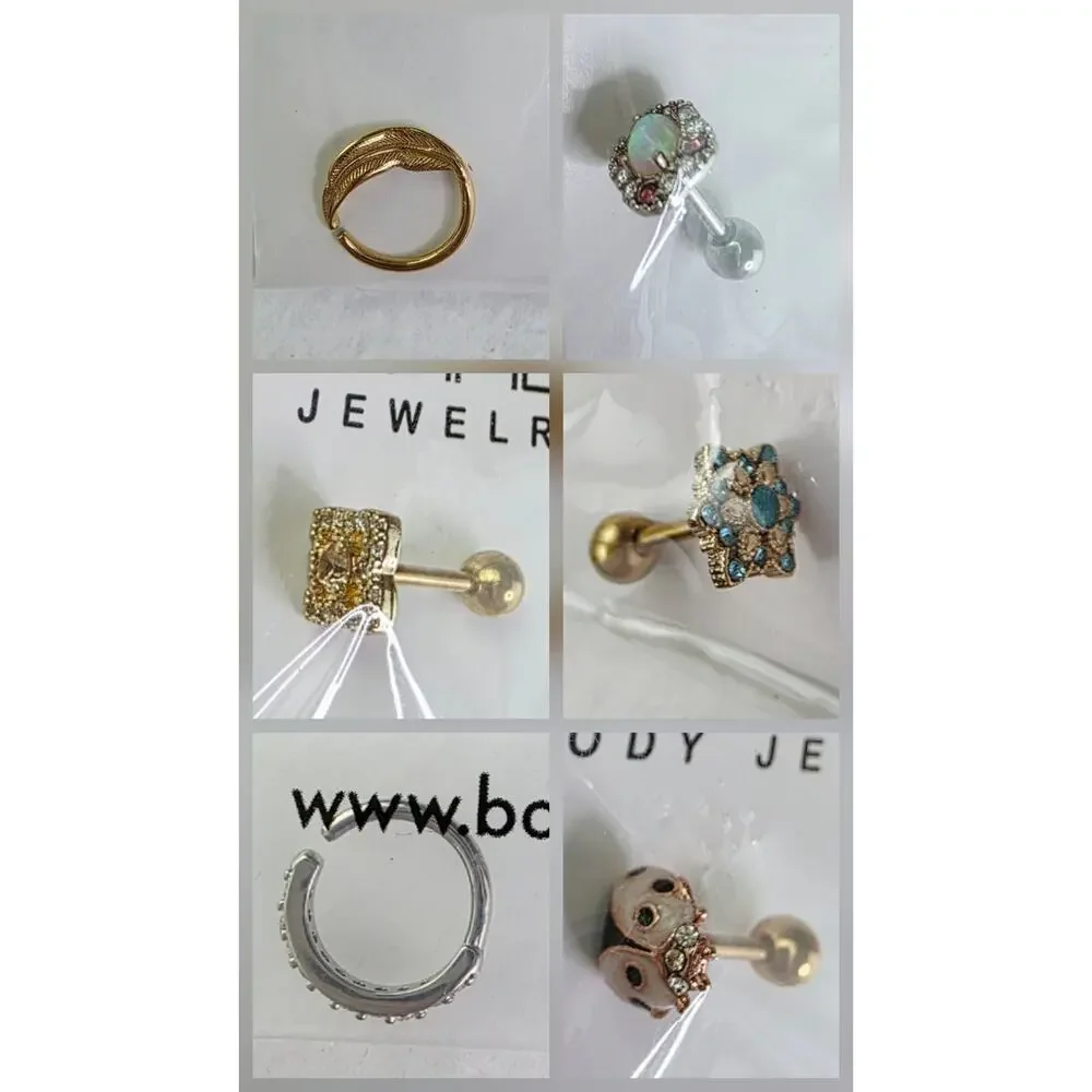 BodyCandy 16G Body Jewelry Lot Gold Silver Opal Cartilage FLower Ladybug Hoops